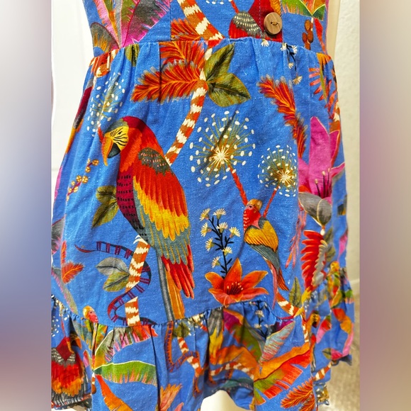 FARM RIO 100%Cotton Macaw Tropical Blue Floral Party Mini Dress Size XS - Picture 5 of 14